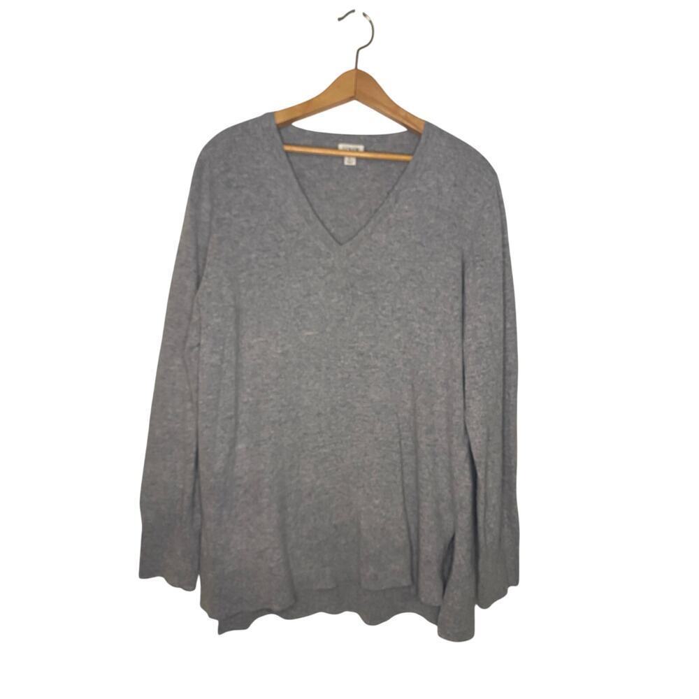 Womens J Crew V Neck Gray Sweater Wool‎ Blend Size Large Minimalist Preppy